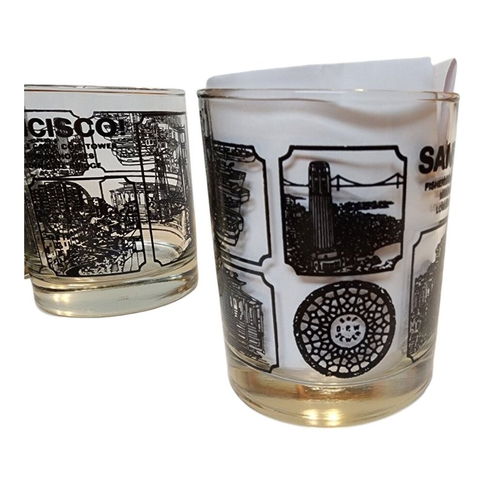 5 Vintage 1960s Libbey Lowball Whiskey Glasses San Francisco California Scenes - Picture 5 of 10